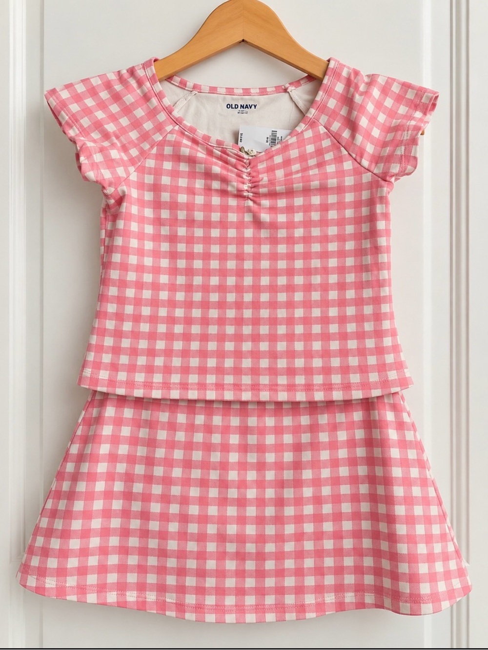 Old Navy Pink and White Gingham Girls Pajama Set